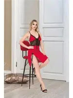 İp Askılı Dantelli Kısa Yırtmaçlı Fantazi Gecelik İzabel T-1003 Kırmızı detay görünüm