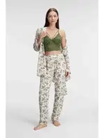 İp Askılı V Yaka Kadın Çiçek Desenli Yazlık Dokuma Dantel Detaylı Pijama Takımı Sabahlık Anıl 5829 Yeşil