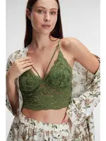 İp Askılı V Yaka Kadın Çiçek Desenli Yazlık Dokuma Dantel Detaylı Pijama Takımı Sabahlık Anıl 5829 Yeşil detay görünüm