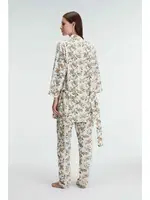 İp Askılı V Yaka Kadın Çiçek Desenli Yazlık Dokuma Dantel Detaylı Pijama Takımı Sabahlık Anıl 5829 Yeşil görsel 4