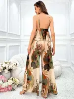 İspanyol Paça Çiçekli İnce Askılı Pantalon Pijama Takımı Pink Night 1450 Bej detay görünüm