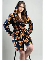 Kadın Lacivert Peluş Kapüşonlu Kısa Sabahlık Ayıcık Desenli Vienetta K201043 Lacivert