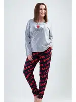 Kadın Love Desen Uzun Kollu Pijama Takımı Vienetta K201076 Gri Melanj