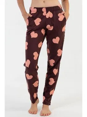 Vienetta Kadın Pijama Altı Bordo Pembe Kalp Desenli Vienetta K204011