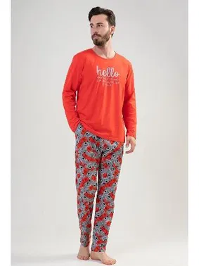 Vienetta Hello Yazılı Uzun Kollu Erfkek Pijama Takımı Vienetta 204053  - Alternatif Görünüm