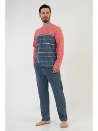 Vienetta Çizgili V Yaka Uzun Kollu Erkek Pijama Takımı Vienetta 204122