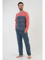 Çizgili V Yaka Uzun Kollu Erkek Pijama Takımı Vienetta 204122 Mercan detay görünüm