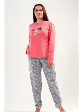Vienetta Kadın Pijama Takımı Gri Melanj Uzun Kollu Desenli Alt Vienetta K204179