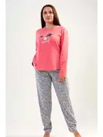 Kadın Pijama Takımı Gri Melanj Uzun Kollu Desenli Alt Vienetta K204179 Gri Melanj