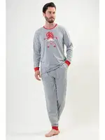 Uzun Kollu Yılbaşı Temalı Erkek Pijama Takımı Vienetta 204192  Gri Melanj görsel 4