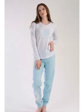 Vienetta Pijama Takımı Açık Mavi Gri Melanj Uzun Kollu Vienetta K303123
