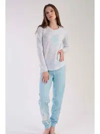 Vienetta Pijama Takımı Açık Mavi Gri Melanj Uzun Kollu Vienetta K303123