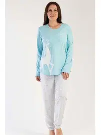 Vienetta Uzun Kollu Geyikli Kadın Pijama Takımı Vienetta K303126