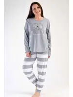 Kadın Pijama Takımı Gri Melanj Uzun Kollu Koala Baskılı Çizgili Alt Vienetta K303154 Gri