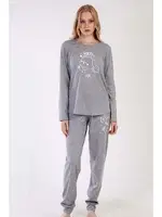Kadın Melanj Gri Baskılı Pijama Ev Giyim Takımı Vienetta K306043 Gri Melanj