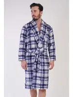 Erkek Polar Sabahlık Lacivert Kareli Kuşaklı Vienetta K310082 Mavi