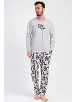 Panda Desenli Uzun Kollu Erkek Pijama Takımı Vienetta 312107  Gri Melanj