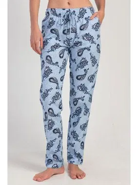 Vienetta Kadın Pijama Altı Açık Mavi Lacivert Paisley Desenli Cepli Vienetta K312123