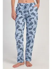 Vienetta Kadın Pijama Altı Açık Mavi Lacivert Paisley Desenli Cepli Vienetta K312123