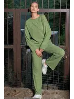 Yuvarlak Yaka Uzun Kollu Yeşil Kadın Pijama Takımı Vienetta K405048 Haki