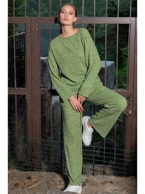 Vienetta Yuvarlak Yaka Uzun Kollu Yeşil Kadın Pijama Takımı Vienetta K405048