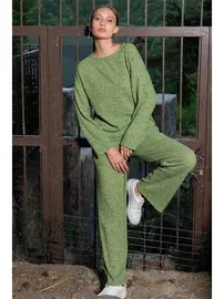 Vienetta Yuvarlak Yaka Uzun Kollu Yeşil Kadın Pijama Takımı Vienetta K405048