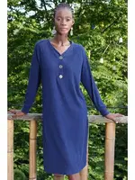 Düğmeli V Yaka Lacivert Uzun Kollu Elbise Vienetta K405051 Lacivert