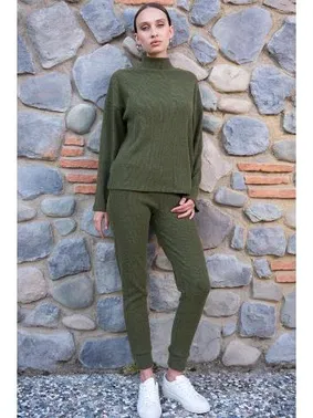 Vienetta Balıkçı Yaka Yeşil Uzun Kollu Kadın Pijama Takımı Vienetta K405055