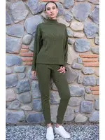 Balıkçı Yaka Yeşil Uzun Kollu Kadın Pijama Takımı Vienetta K405055 Haki