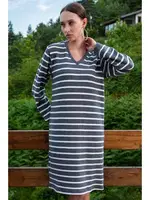 Çizgili V Yaka Uzun Kollu Kadın Elbise Vienetta K405058 Gri