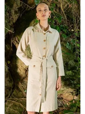 Vienetta Önden Düğmeli Kemerli Bej Kadın Elbise Vienetta K405093