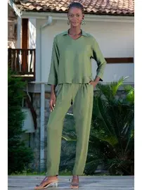 Vienetta Kadın Gömlek Yaka Fakir Kol Ev Giyim Vienetta K405099