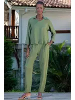 Kadın Gömlek Yaka Fakir Kol Ev Giyim Vienetta K405099 Haki