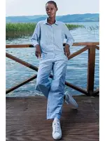 Çizgili Gömlek Yaka Uzun Kollu Kadın Pijama Takımı Vienetta K405101