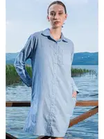 Önden Düğmeli Cepli Gömlek Yaka Mavi Kadın Elbise Vienetta K405102 Mavi