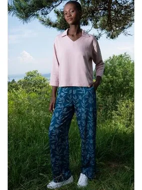 Vienetta Pembe Gömlek yaka Bluz Deseni Alt Takım Ev Giyim Vienetta K405107