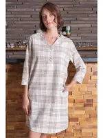 Ekoseli Yarım Kollu Düğmeli Kadın Elbise Vienetta K405110 Kiremit