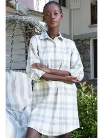 Vienetta Ekoseli Gömlek Yaka Düğmeli Tunik Gecelik Vienetta K405113