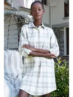 Ekoseli Gömlek Yaka Düğmeli Tunik Gecelik Vienetta K405113 Ekru