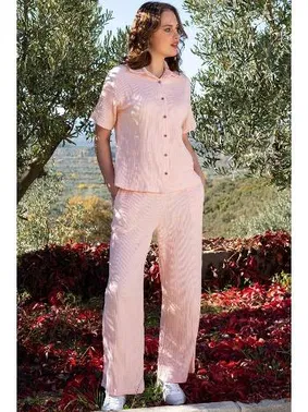 Vienetta Gömlek Yaka Düğmeli Pembe Kadın Pijama Takımı Vienetta K409250