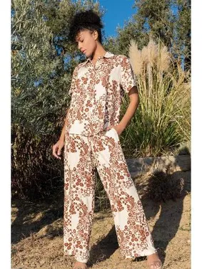 Vienetta Kısa Kollu Desenli Bej Kadın Pijama Takımı Vienetta K409276