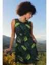 Yaprak Desenli Yeşil Sıfır Kol Kadın Elbise Vienetta K410005