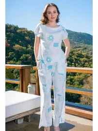 Vienetta Cepli Yuvarlak Yaka Desenli Kadın Pijama Takımı Vienetta K411055