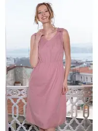 Vienetta Omuzu Düğmeli Beli Lastikli Kolsuz Kadın Elbise Vienetta K412019