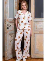Ayıcık Desenli Gömlek Yaka Kadın Pijama Takımı Vienetta K412022 Ekru