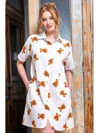 Vienetta Ayıcık Desenli Önden Düğmeli Tunik Gecelik Vienetta K412024