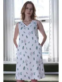 Vienetta Kaktüs Desenli V Yaka Kadın Gecelik Vienetta K412027