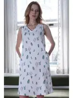 Kaktüs Desenli V Yaka Kadın Gecelik Vienetta K412027 Beyaz