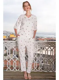 Vienetta Kelebek Desenli Ekru Kadın Pijama Takımı Vienetta K412028
