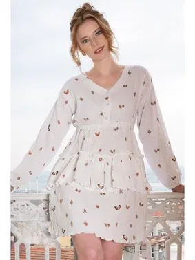 Vienetta Balon Kollu Kelebek Desenli Kısa Kadın Elbise Vienetta K412029